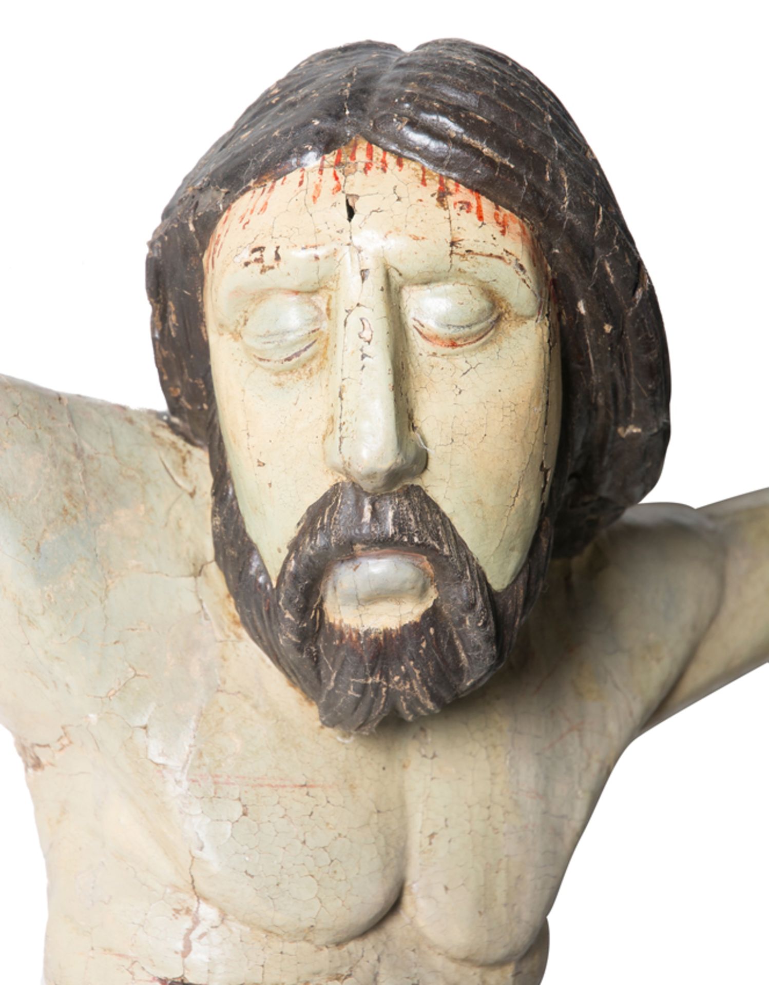 "Christ". Carved and polychromed wooden sculpture. Gothic. 14th - 15th century. - Bild 2 aus 6