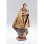 "Our Lady of the Milk". Carved, polychromed and gilded wooden sculpture. Colonial. Possibly Guatemal