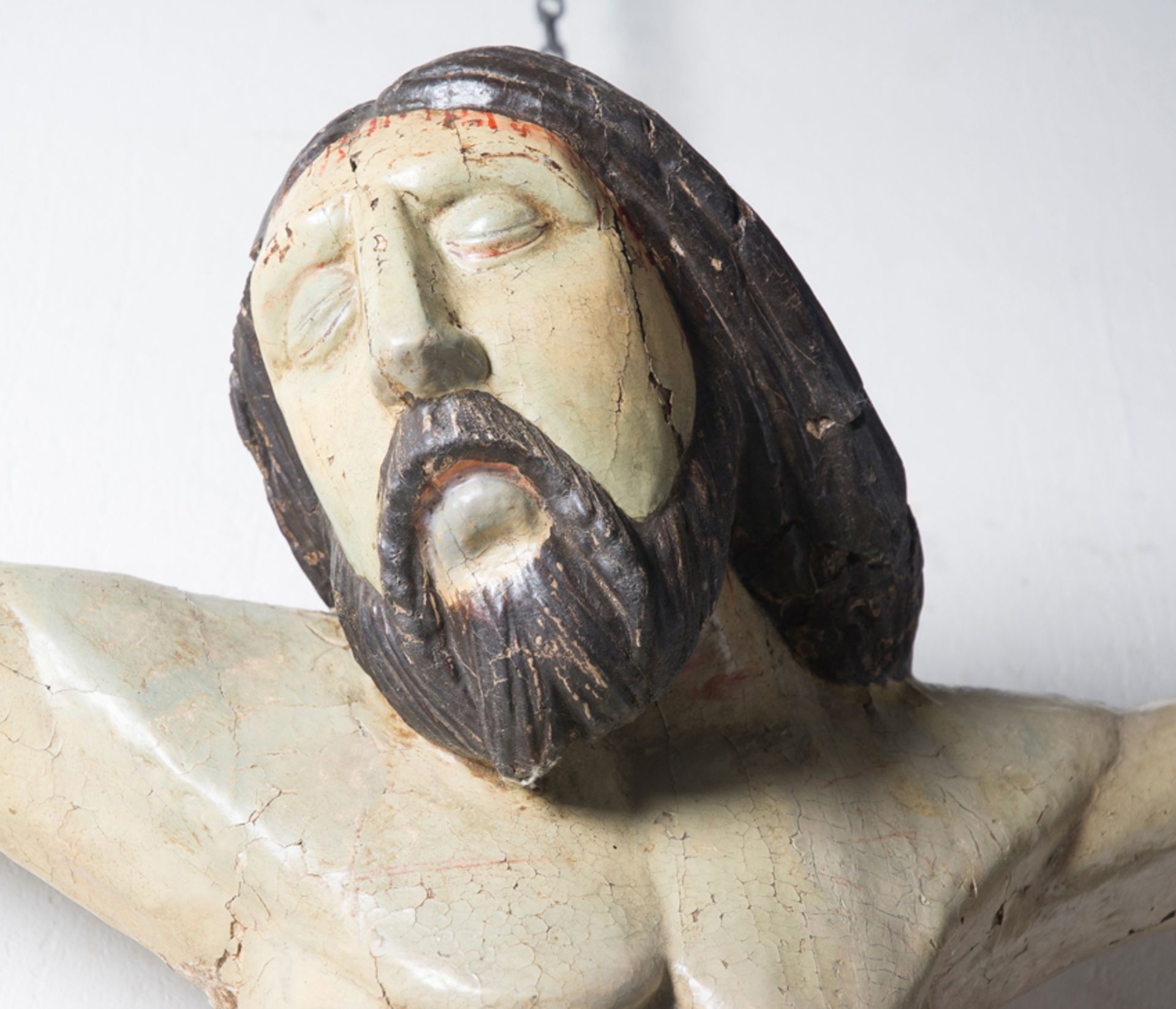 "Christ". Carved and polychromed wooden sculpture. Gothic. 14th - 15th century. - Bild 4 aus 6
