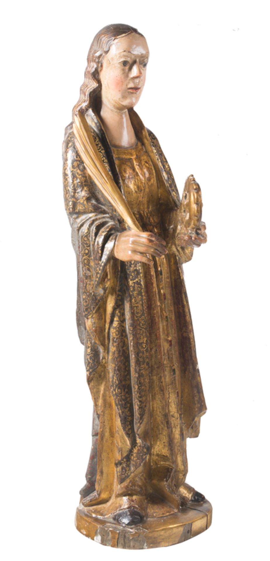 "Saint Catherine". Carved, polychromed and gilded wooden sculpture. Hispanic Flemish School. Early - Image 4 of 7