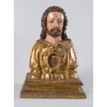 "Saint". Carved, polychromed and gilded wooden reliquary bust. 17th century.