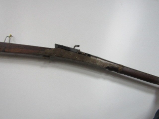 Antique 19th Century Matchlock Musket, with a 5 band barrel stamped 317 to the wooden butt overall