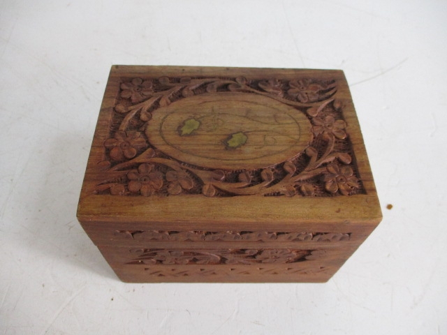 Vintage wooden carved storage boxes - Image 4 of 5