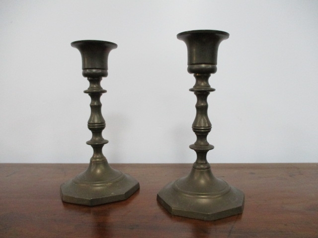 Pair of early 20th century brass candle sticks. H13 x W7cms