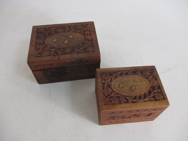 Vintage wooden carved storage boxes