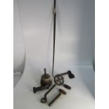 Collection of Victorian and vintage tools to include quarry scrapper, car parts, mallet etc.