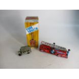 Friction driven tinplate boxed fire engine & other.