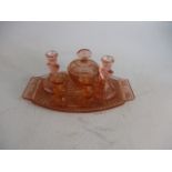 Vintage pink art deco dressing table set.