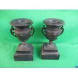 Antique pair of bronze and marble garnitures.