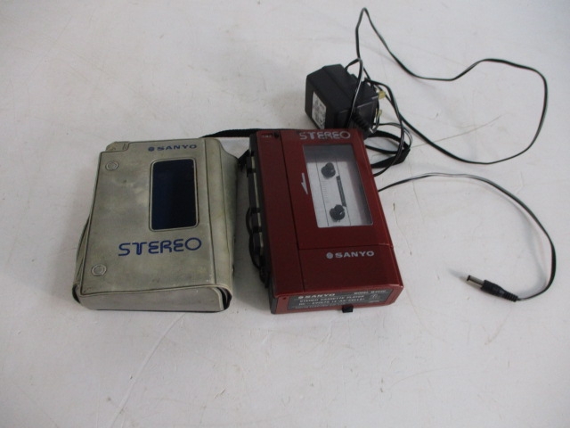 Vintage retro Sanyo model M4440 Walkman cassette player, pitch control counter, with cover and mains