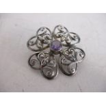 Lovely vintage silver stamped 925 celtic brooch amythyst centre stone.