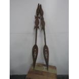 Pair of vintage carved wooden Crocodile African spears. Tourist pieces .131cm high