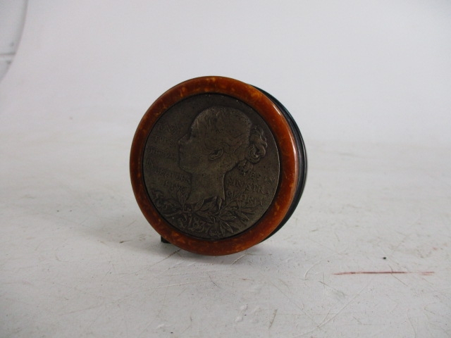 1937 young Victoria and other side older Queen Victoria Bakelite snuff box.