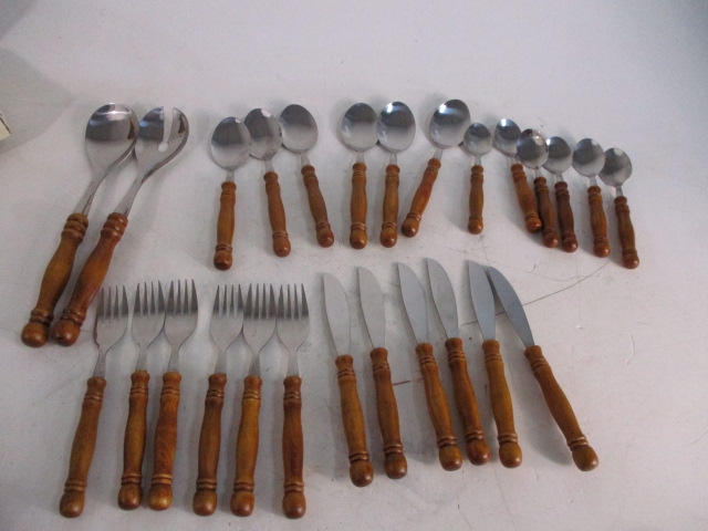 Vintage bamboo handle stainless cutlery set.