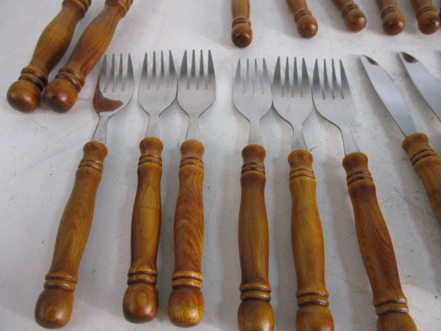 Vintage bamboo handle stainless cutlery set. - Image 2 of 4