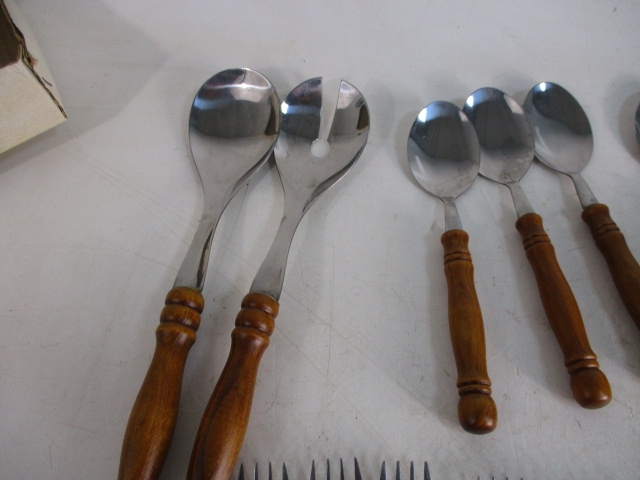 Vintage bamboo handle stainless cutlery set. - Image 3 of 4