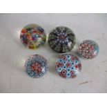 Selection of Millefiori paperweights.