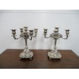 Pair of vintage decorative silver coloured candelabra. H33 x W28cms