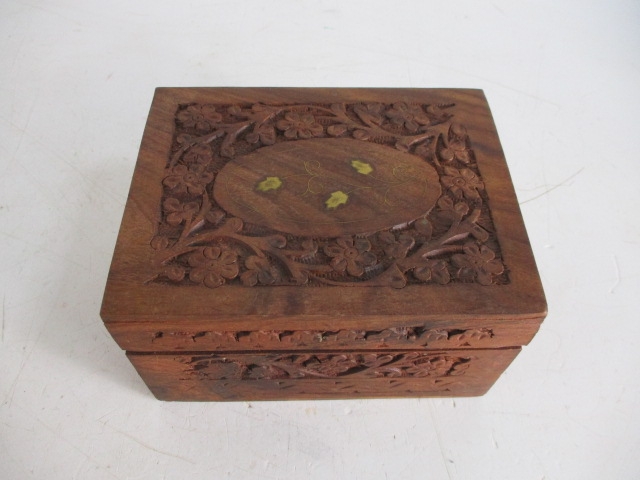 Vintage wooden carved storage boxes - Image 2 of 5