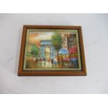 Vintage Burnett oil on canvas "Paris street after rain" Arc De Triomphe, France. L:25cm W:30cm