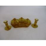 Beautiful vintage art deco amber glass dressing table set.