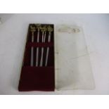 Vintage set Shisko barbeque skewers, brass handle stainless skewer, boxed.