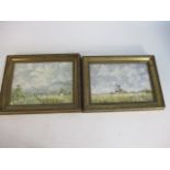 2x Oil on board country side/field views painted by Stanley Cunningham Both: L:29cm W:38cm