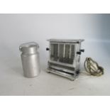 Vintage corded toaster and small milk churn.
