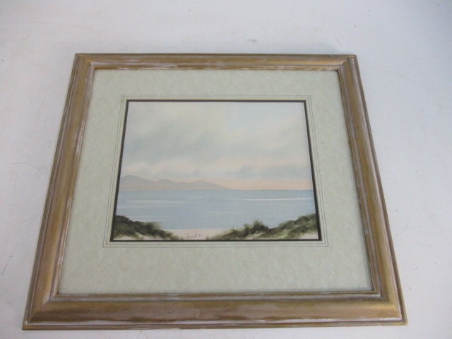 Watercolour coastal scene signed, dated 81 L:46cm W:52cm