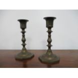 Pair of early 20th century brass candle sticks. H13 x W7cms