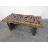 Vintage hand carved African tribal wooden coffee table 45cm x 122cm x 58cm