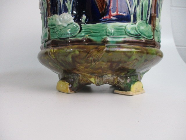 Pair of large English Victorian Majolica Jardinières circa 1880 by Thomas Forester . 12" high - Image 2 of 14