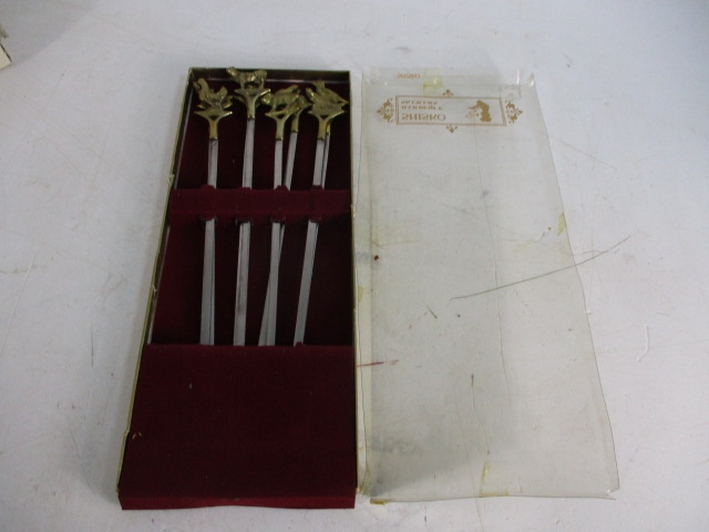 Vintage set Shisko barbeque skewers, brass handle stainless skewer, boxed.