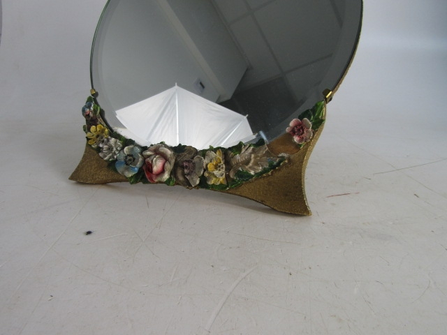 Vintage Barbola Floral Standing Mirror Circular Bevelled floral design. A/F - Image 3 of 5