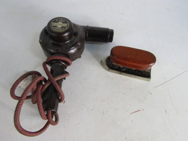 Vintage Bakelite hairdryer, along with Swan Boudoir vintage iron.