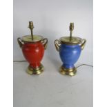 Pair of vintage ceramic table lamps, with shades. H42 x W24.