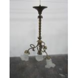 Antique Victorian gilt metal chandelier / pendant with 4 glass shades. 70cm drop