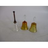 Trio of vintage glass bells, amber glass & other.