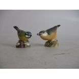 Pair of Royal Worcester collectors birds, blue tit and nuthatch.