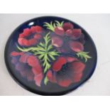 Stunning vintage William Moorcroft Cobalt Blue anemone plate, 11" diameter.