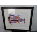 Vintage Manrique frame abstract print "Fauna Atlantica" 71cm x 60cm