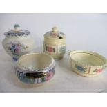 Vintage Honiton hand painted pottery, to include condiment jars etc.
