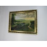 Vintage Landscape " distant Pendle " oil n board, by N.J. Baldwin. L71 x H56cms