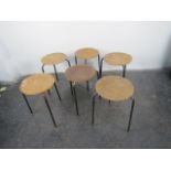 Set of 6 mid century 3 legged stools