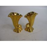 Vintage pair of Royal Winton Aegean cornucopia, gold lustre vases.