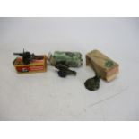 Trio of vintage collectable vehicles to include TT empire made plastic field gun, 25 pounder diecast