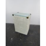 Lloyd loom wicker wash basket, glass top. H35 x L40 x W25