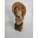 Terracotta bust sculpt on plinth. H36 x W16, Marked and signed "Nico Penzo".
