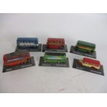 Selection of great British buses diecast on plinth display models.