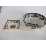 Spode "Woodland" Lapwing salad serving bowl, 10" diameter, along with rabbit detailed dish.